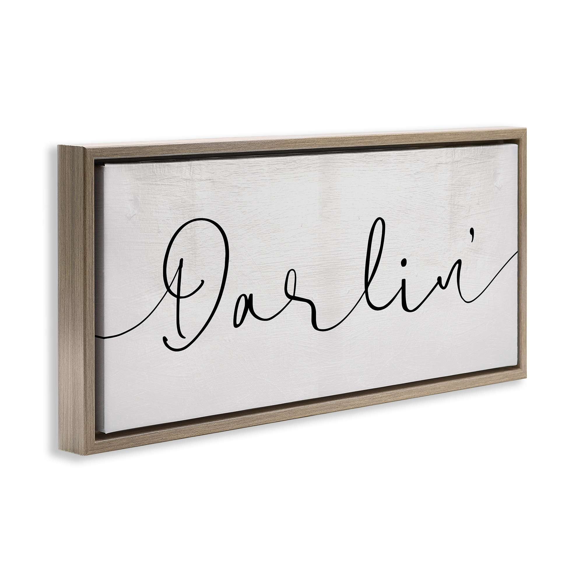 Stupell Industries Darlin' Sentiment Elegant Cursive Typography Painting Brown Floater Framed Canvas Art Print Wall Art, 31 x 14