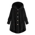 thumbnail image 2 of Abcnature Women Plus Size Button Plush Tops Hooded Loose Cardigan Wool Coat Winter Jacket Black 2XL, 2 of 5