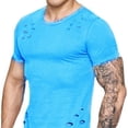 thumbnail image 2 of Camisetas de cuello redondo sueltas de color sólido rasgadas para hombre Camiseta de manga corta curvada ahuecada informal para hombre Methold FS7578-35, 2 of 5