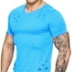 thumbnail image 2 of Camisetas de cuello redondo sueltas de color sólido rasgadas para hombre Camiseta de manga corta curvada ahuecada informal para hombre Kearding FS7578-35, 2 of 5