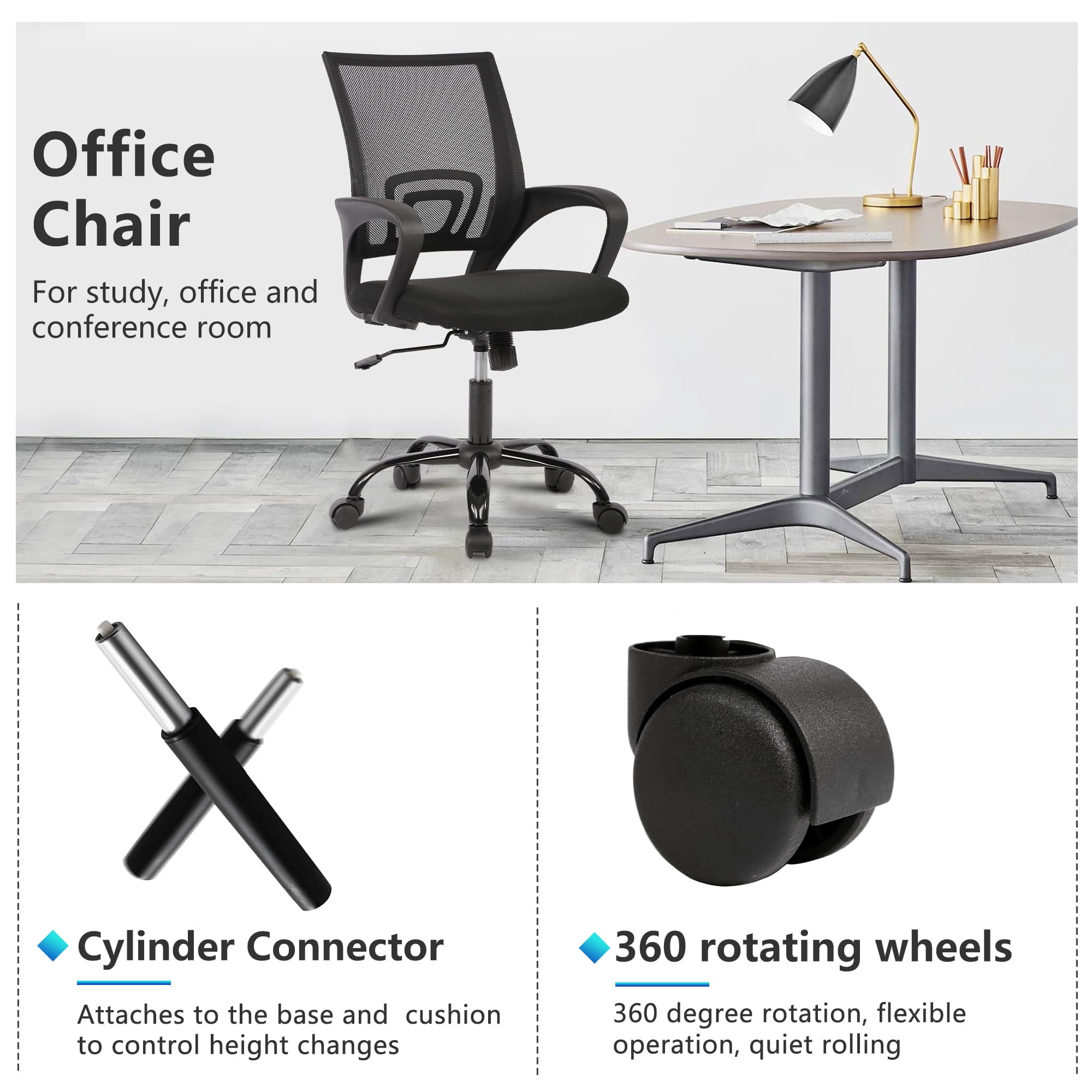 JONPONY Ergonomic Office Chair，Swivel Desk Chair with Lumbar Support, Adjustable Height with Armrests for Adults,Black