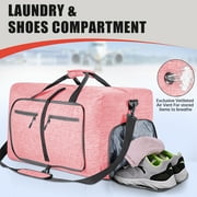 Travel Duffle Bag for Men Women, 65L Foldable Travel Duffel Bag with Shoes Compartment, 24 Extra Large Overnight Bag, Waterproof & Tear Resistant Weekender Bags (Pink)