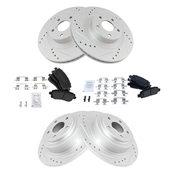 TRQ Front and Rear Performance Brake Pad & Rotor Kit Brake Pads Brake Rotors Set Ceramic Premium G-Coated Fits Select 2001 Subaru Outback