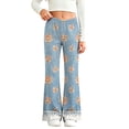 thumbnail image 2 of Auroural Girls Flare Pants Pants Bell Bottom Denim Pant Kids Girls Cute Flower Lace Print Soft Elasticity Casual Flared Trousers Pants, 2 of 8