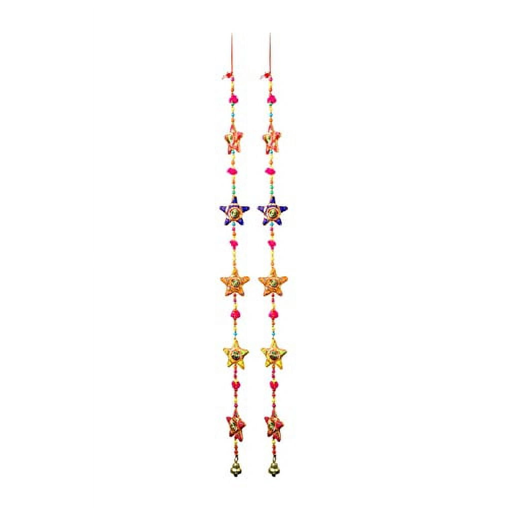 Set of 2 Star Hanging String Garlands Latkan with Bell, Wall Hanging, Wedding Party Décor, Christmas Decorations New year Gifts for Home Bedroom Kids Room and Gifting ( Size :- 42")
