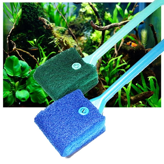 CHENjy Aquarium Glass Cleaner Long Handle Algae Scraper Double Sided Cleaning Brush for Fish Tank and Turtle Tank Accessories 9.05 in