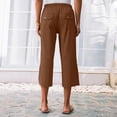 thumbnail image 5 of ABATAB Cotton Linen Pants for Women Wide Leg Lounge Cropped Trousers Drawstring Summer Beach Capri Trousers Outfits, 5 of 6