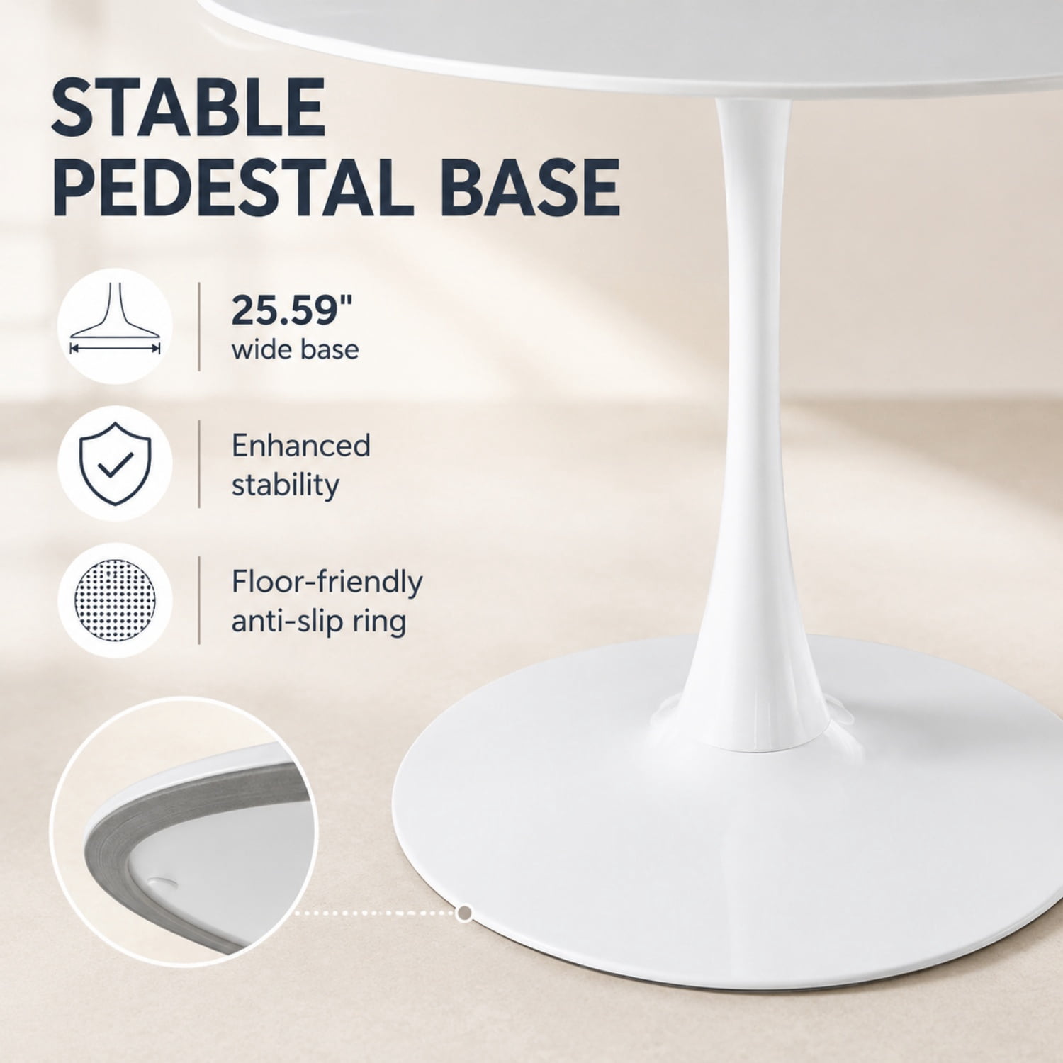 Miniyam 42" Round Pedestal Dining Table for 4-6, Small Kitchen Table with Wood Top, White