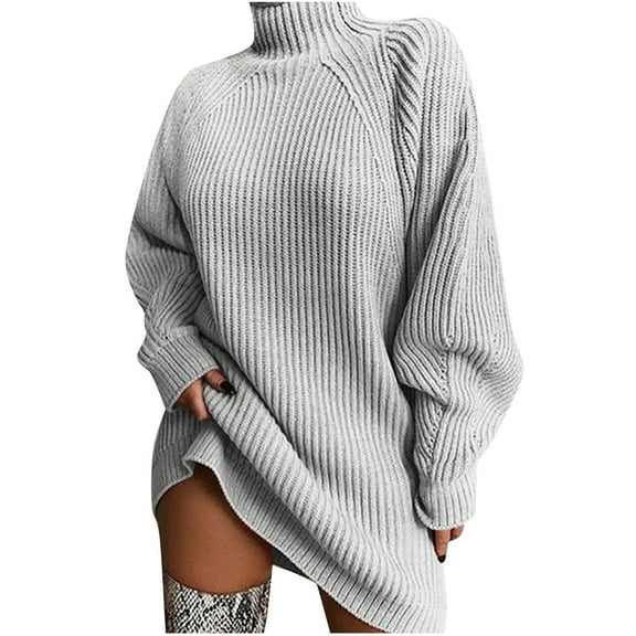 AOOCHASLIY Clearance Sweaters Women Fashion Casual Long Sleeve Solid Color Knitting Loose Turtleneck Sweater
