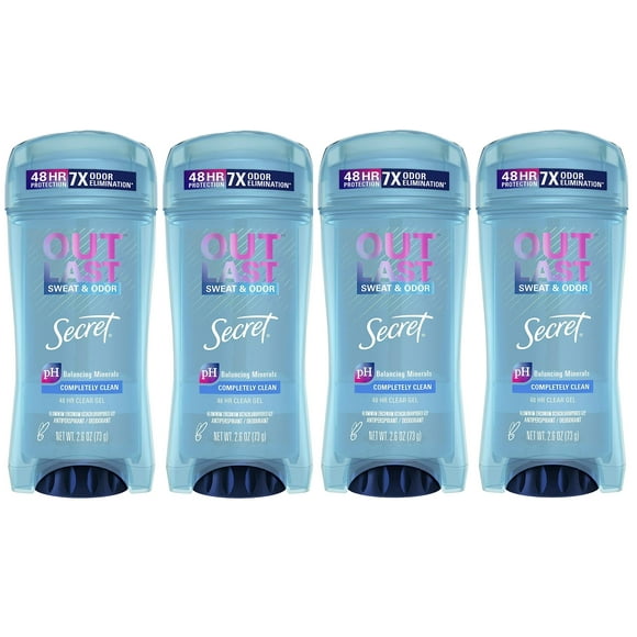 Secret Outlast Clear Gel Antiperspirant Deodorant for Women, Completely Clean, 2.6 oz (Pack of 4)
