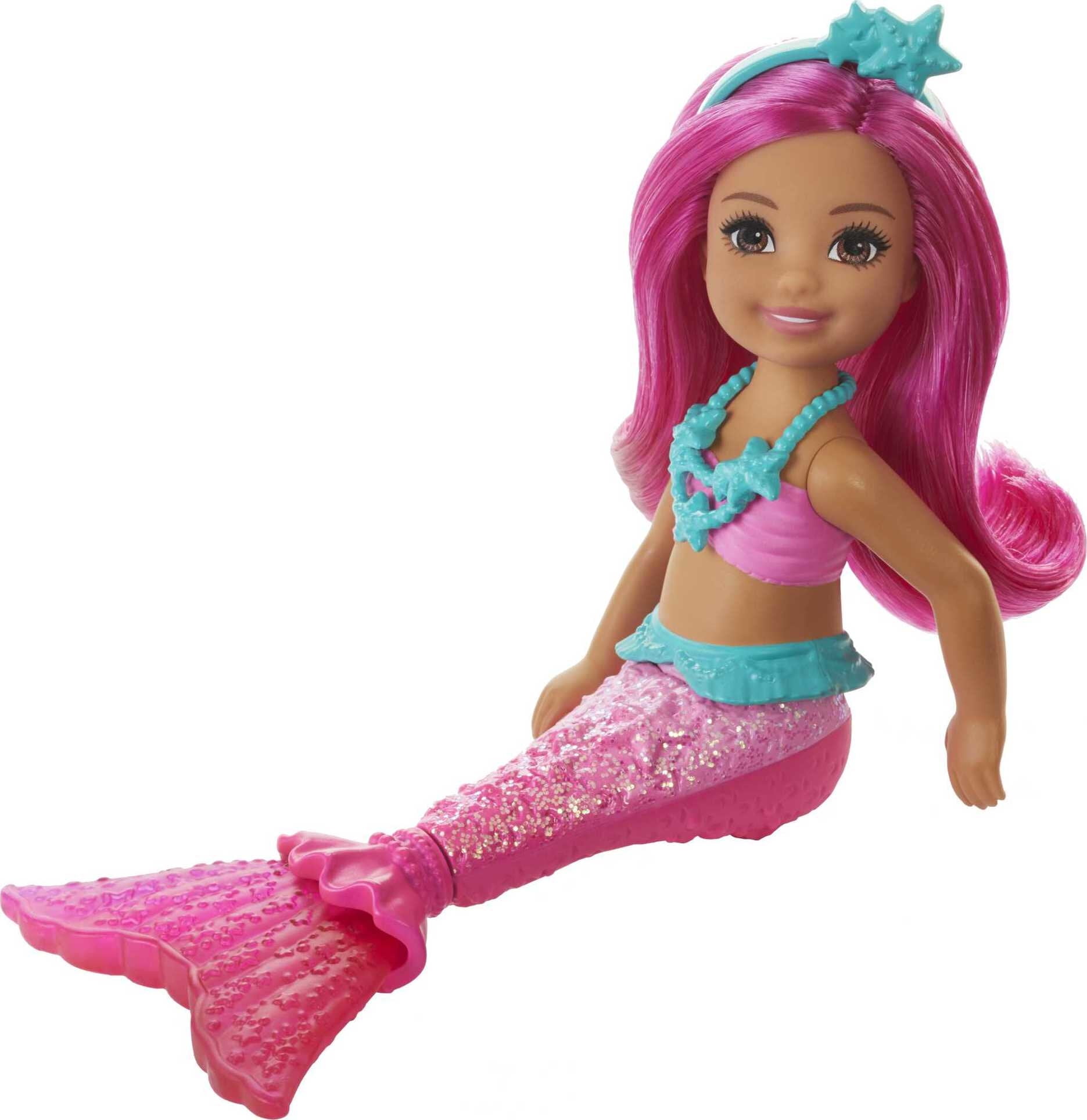 Barbie Dreamtopia Chelsea Mermaid Doll, 6.5-Inch With Pink Hair And Tail