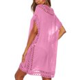 thumbnail image 4 of Delconic Women Loose Fit Crochet Trim Beach Cover Up Tunic Lightweight Short Sleeve Swimwear Dress for Summer Poolside Vacation Pink One Size, 4 of 5