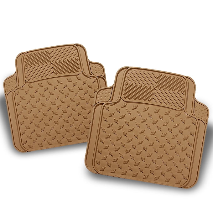 All Weather Metal Style Beige Car Rear Floor Mats 2 Pieces Liner Heavy