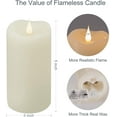 thumbnail image 2 of Flickering Flameless Candles with 3D Moving Flame, Last 1000+ Hours Battery Operated Candles with Timer, Ivory Real Wax Pillar Electric LED Candle for Wedding Christmas Party/3" x 5", 2 of 5