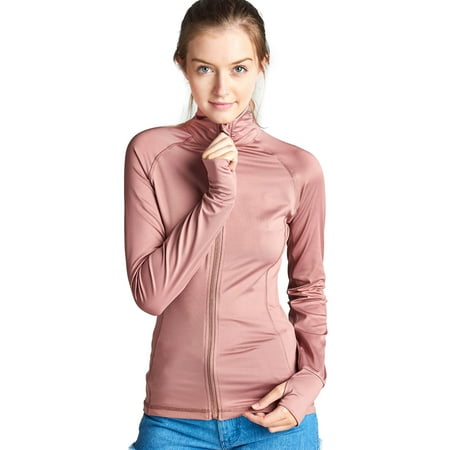 Women's Active Long Sleeve Work Out Gym Yoga Stretchy Zip Thumb Hole Jacket (FAST & FREE