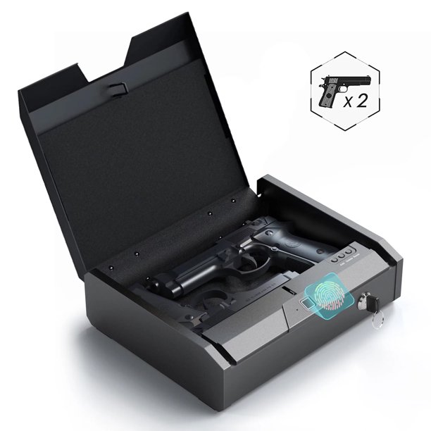 Biometric Gun Safe, Pistols Safe for 2 Guns, Handgun Safe 2Ways QuickAccess with Fingerprint
