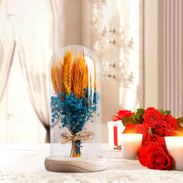 Regalos de flores para iluminar flores en cúpula de cristal, regalos del Día de San Valentín, lámpara LED de mesa para cafetería, fiesta, aniversario azul Yinane lámpara de noche