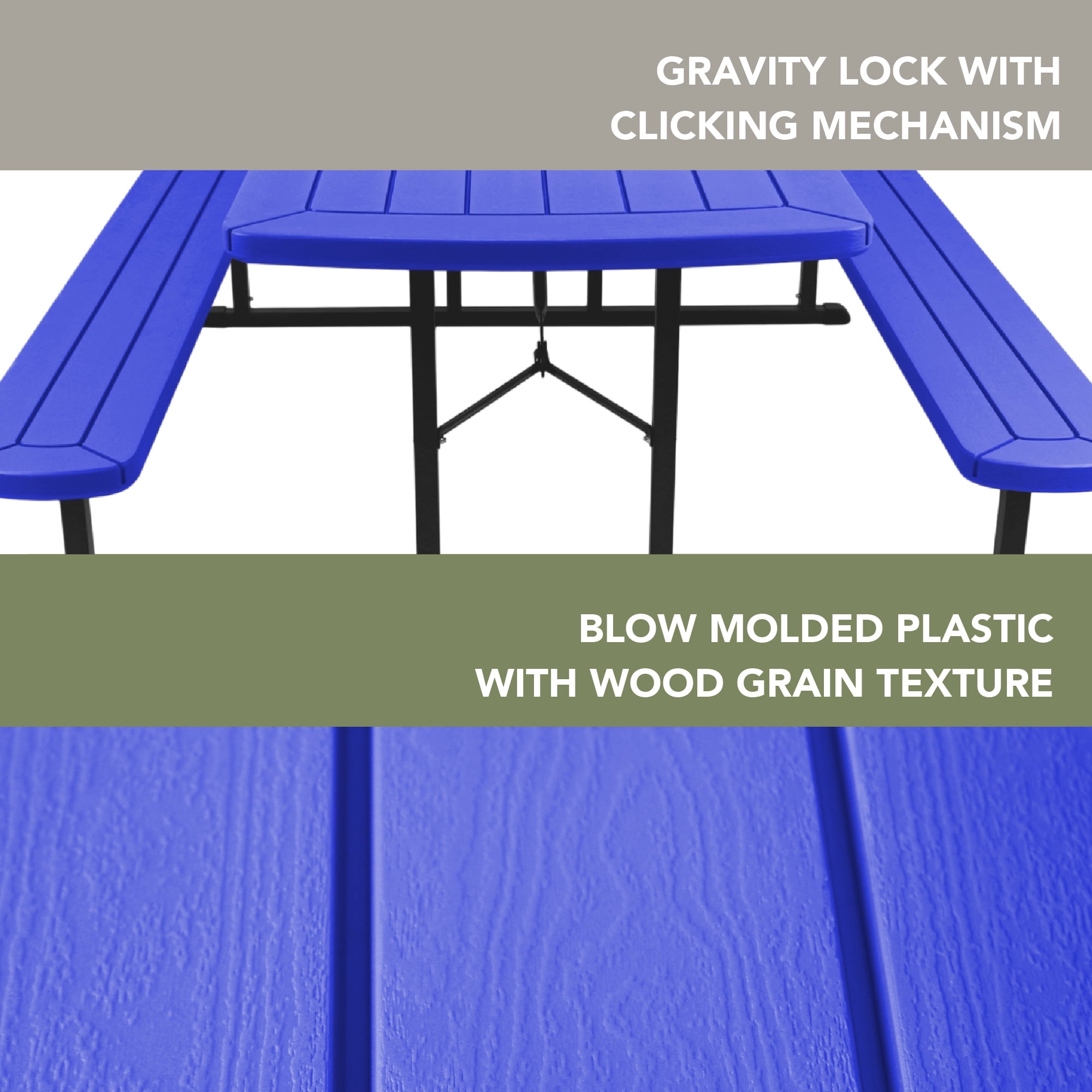 Hampden Furnishings Travis Collection Folding Picnic Table with Built-In Benches, UV-Resistant, Portable with Umbrella Hole, Blue
