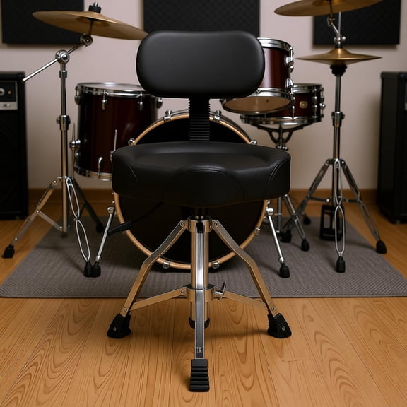 Drum Throne with Backrest Hydraulic Drum Stool Adjustable Height Heavy Duty 440Lbs Capacity Saddle Design Extra Thick 360 Rotation Leather Seat for Home Studio Classroom Concert Practice Session