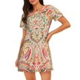 thumbnail image 1 of Disketp Indian Paisley 1 para Camisón Corto de Manga Corta para Mujeres, Camisón Cómodo con Escote Redondo, Bonito y Confortable, 1 of 6