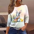 thumbnail image 2 of Alun Easter Graphic Print Casual Loose Fit 3/4 Sleeve T Shirts Womens Soft Breathable Round Neck Top for Happy Easter Celebration Plus Size Soft Comfort Spring Tees 10-White XXXXXL, 2 of 7
