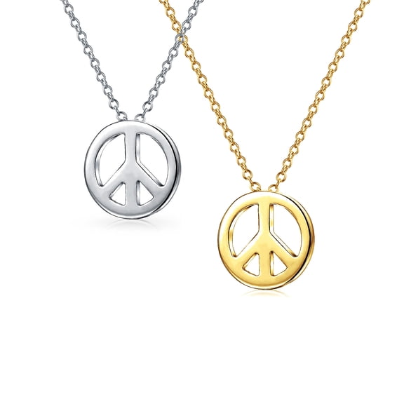 Bling Jewelry Womens Set of 2 World Peace Sign Pendant Necklace Gold Plated Silver