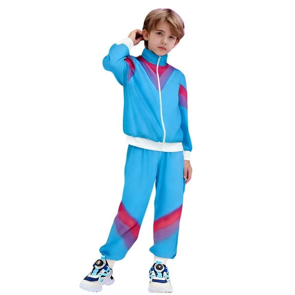 Shadoumai Boys Disco Tracksuit Zip Up Hop Dance With Print Athletic Outfit For Kids