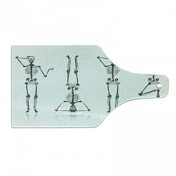 Skeleton Cutting Board, Humorous Graphic of Dancing Halloween Themed and Shadows Print, Decorative Tempered Glass Cutting and Serving Board, in 3 Sizes, by Ambesonne