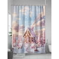 thumbnail image 5 of Pink Blue Christmas Long Shower Curtain Set, Waterproof Shower Curtains for Bathroom, Xmas Snowflake Tree Washable Fabric Cloth Bath Curtain for Bathtub Decoration with Hooks 72x84 Inches, 5 of 6