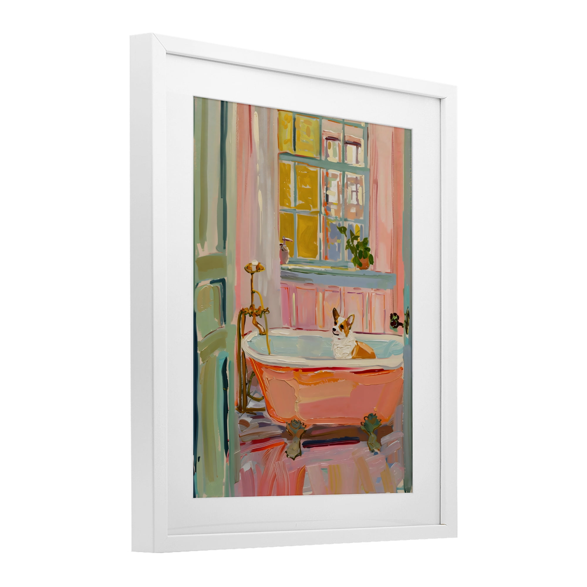 Stupell Industries Corgi in Bathtub White Framed Print Under Glass, design by The Prints Vibe