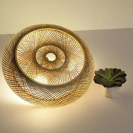 

TFCFL Bamboo Wicker Rattan Lantern Flush Mount Ceiling Light Fixture Asian Chandelier