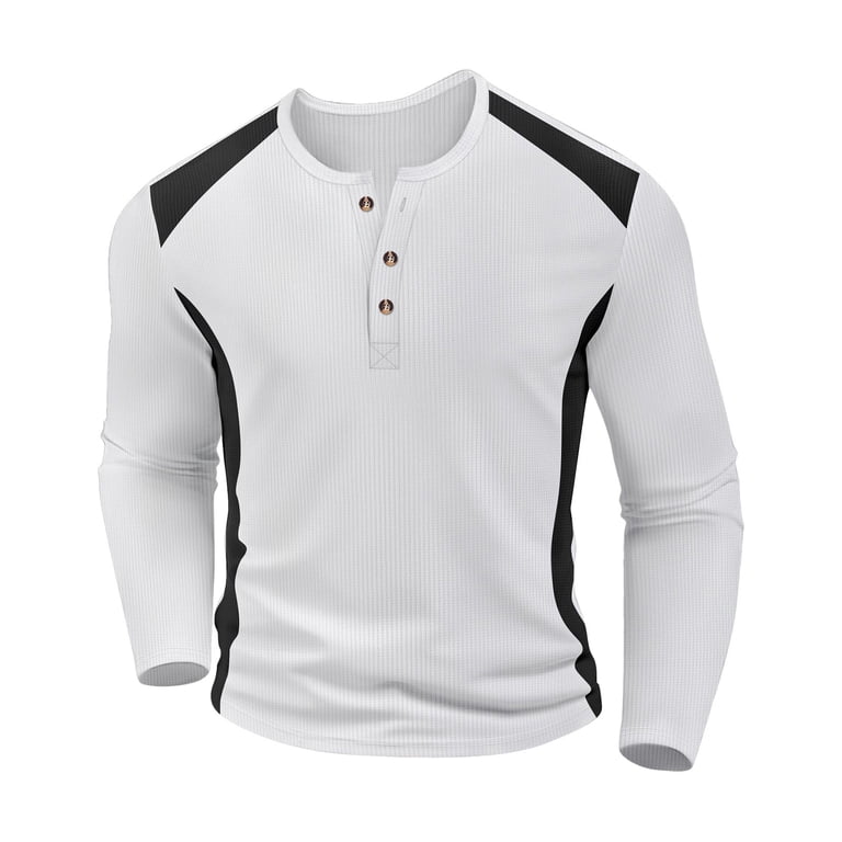 ZCFZJW Men's Long Sleeve Waffle Henley Shirts Casual Patchwork