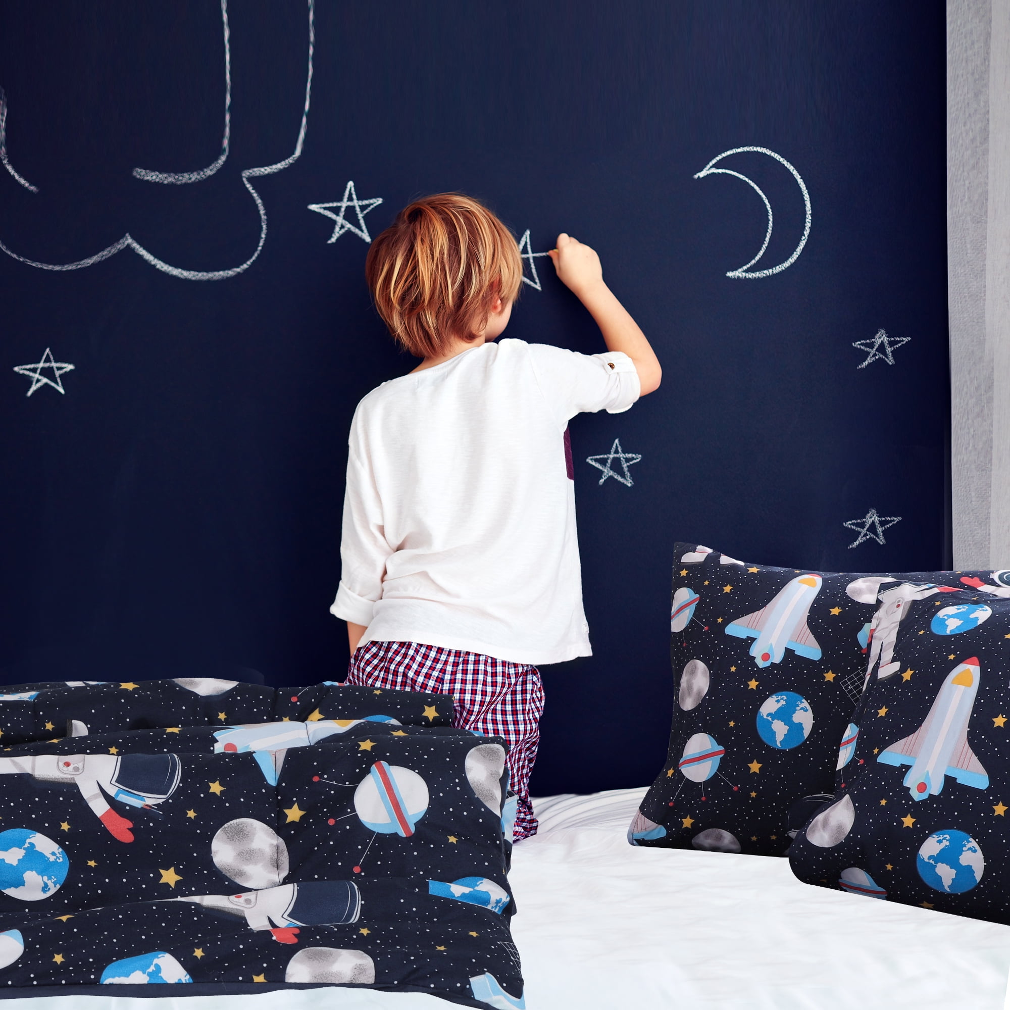 Unique Bargains 5 Piece Polyester Space Astronaut Pattern Kid Bedding Set Queen