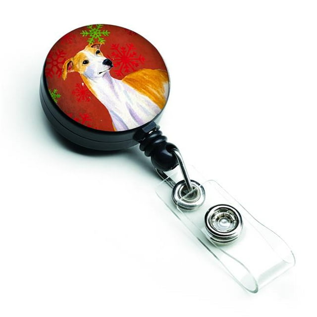 Whippet Red & Green Snowflakes Holiday Christmas Retractable Badge Reel