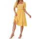 thumbnail image 1 of Vestido Smocked Inspire Chic para mujer con escote cuadrado, mangas cortas abullonadas y volantes, vestido de verano XS amarillo, 1 of 6