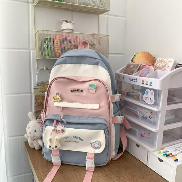Sac à dos pour Femmes Design Multicouche Sac d'École Contrasté pour Filles Sac de Voyage en Nylon Imperméable Grande Capacité Sac à dos scolaire