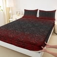 thumbnail image 3 of Homewish Rustic Victorian Floral Twin Sheet Sets,Red Black Damask Twin Fitted Sheet,Baroque Flower Flat Sheet For Adult,Breathable Home Decor,3-Piece, 3 of 7