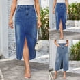 thumbnail image 5 of Lovskoo Women's High Waisted Denim Skirt Front Slit Midi A-Line Casual Long Maxi Jean Skirts with Pocket Light Blue, 5 of 5