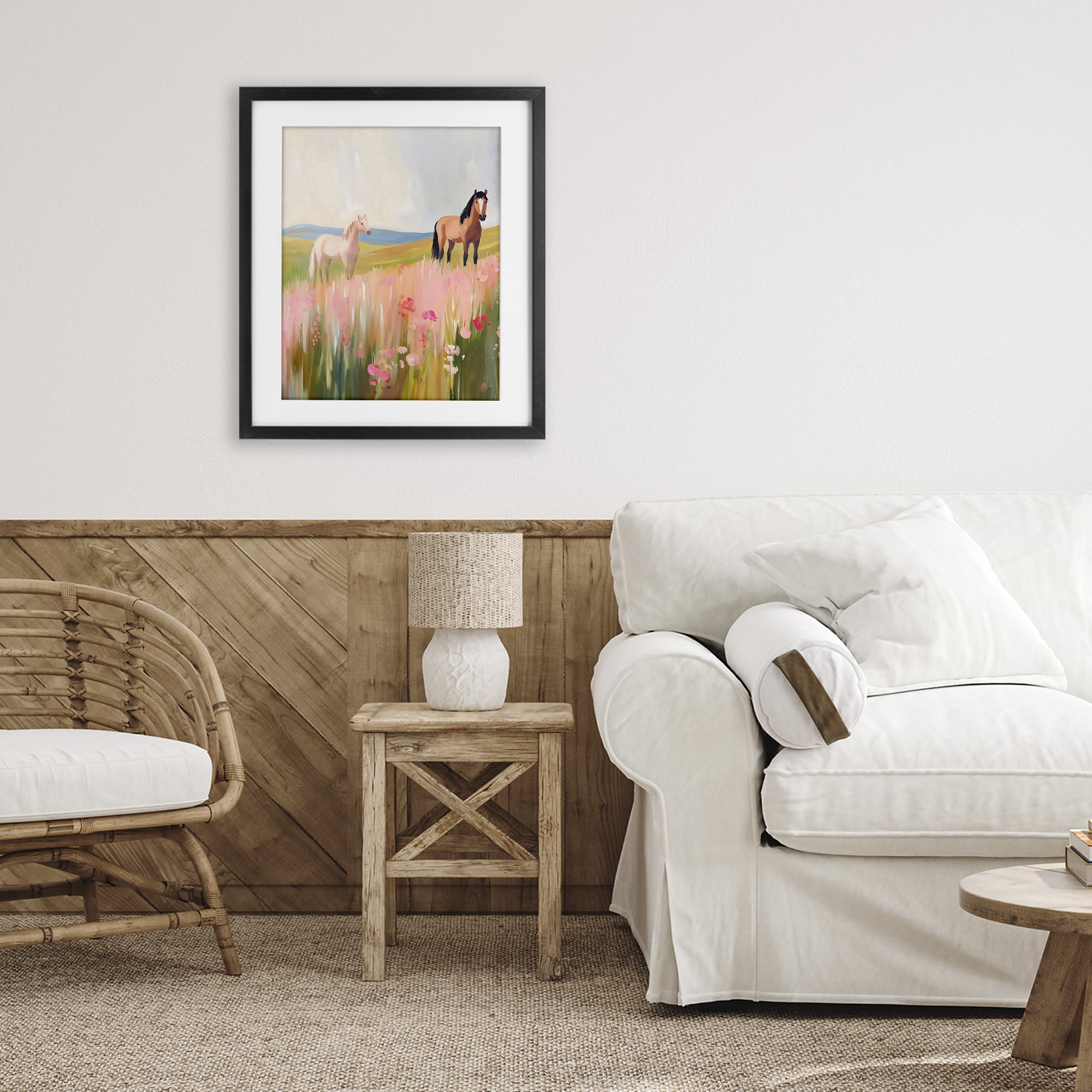 Stupell Industries Wild Horses in Pink Meadow Black Framed Print Under Glass, design by The Prints Vibe