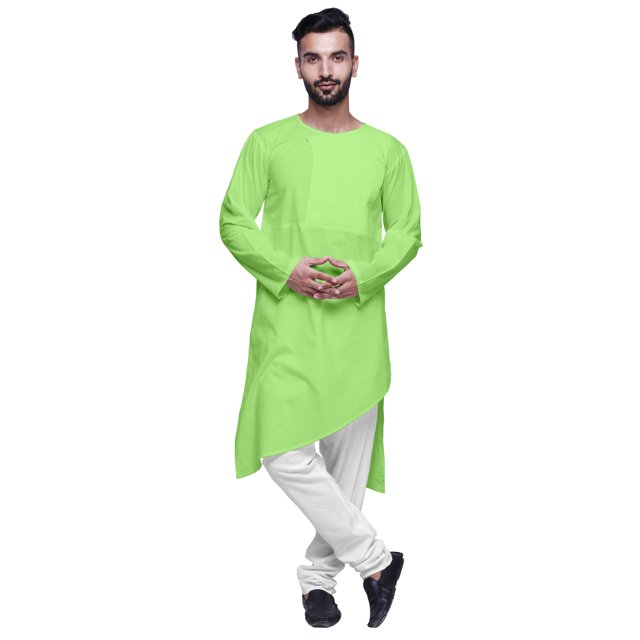 Atasi Kurta Long Asymétrique Indien pour Homme, Kurta Uni à Col Rond, Tenue de Fête