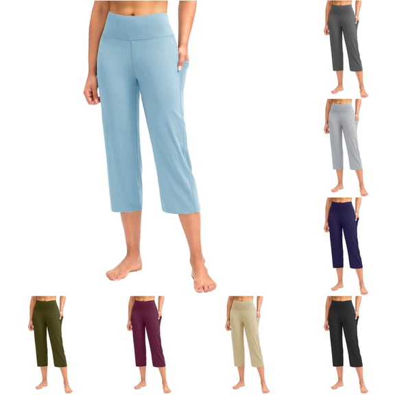 CAIVO Women's Pants Lightweight 3/4 Trousers Casual Loose Fit Plain With Pockets Casual Soft Comfortable Fabric Yoga Sports Trousers Calf Length Stretch Solid Color Athletic Fitness Leggings , Blue