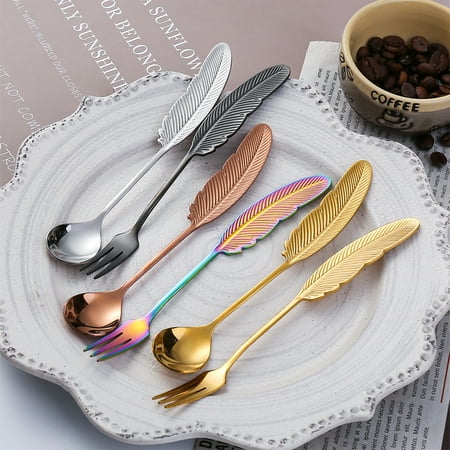 

Happy Date 5 PCs Stainless Steel Mixing Spoon with Rose Gold Finish - Stirrer Spoon with feather-Shaped for Coffee Ice Tea Soft Drink Cocktail Length 6 Inch
