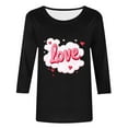 thumbnail image 4 of Mifsaly Valentines Day Shirts Women Bright Letter Print 3/4 Sleeve Tshirt Crewneck Loose Tunic Blouse Girlfriend Gifts Tops Pullover Work Going Out Funny Festival Daily Fashion Outfits S, 4 of 5