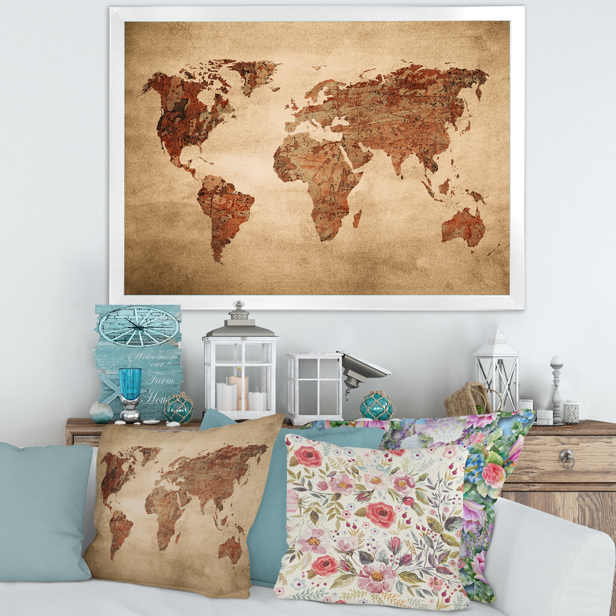 Designart 'Ancient World Map VII' Vintage Framed Art Print