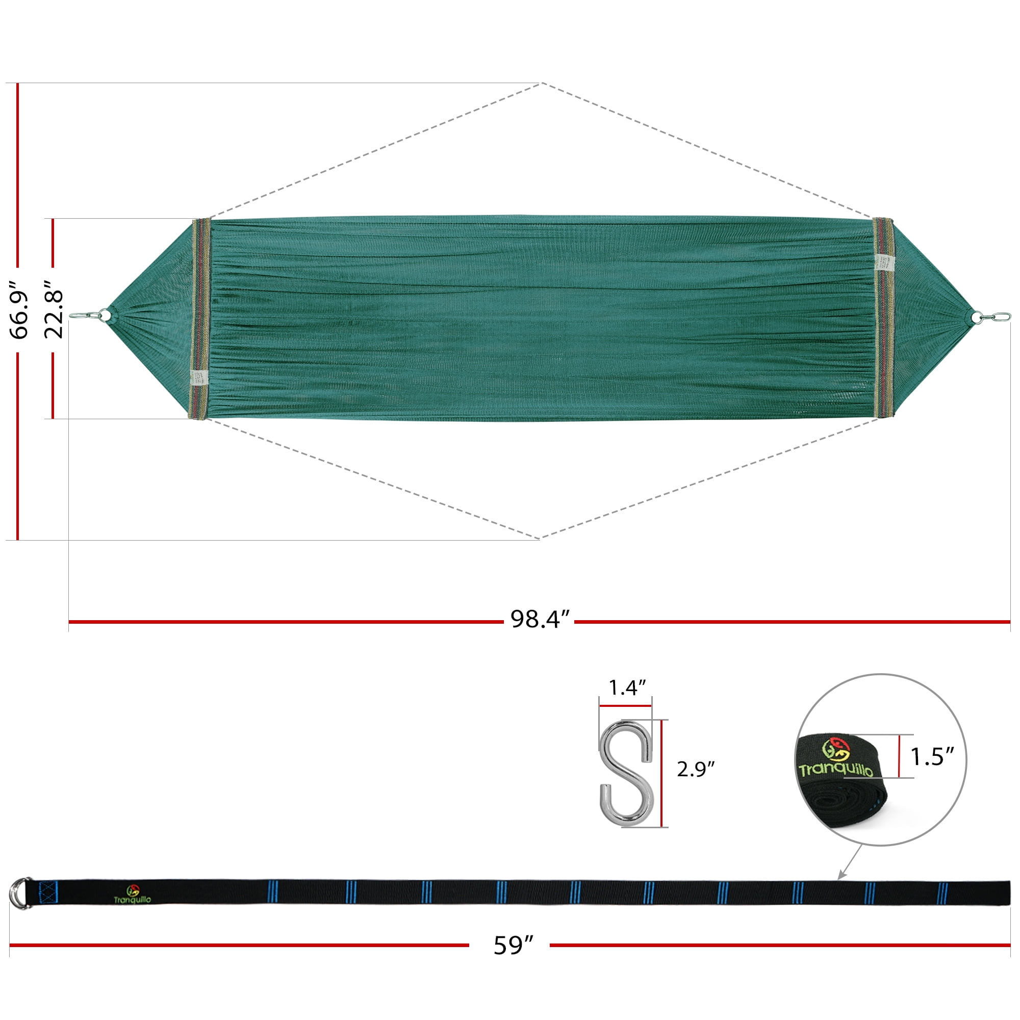 Tranquillo Uniki Double Hammock 2 Persons Polyester Hammock 550 lbs Portable Camping Hammock with Hammock Tree Straps/Indoor Travel Patio Garden, Peacock