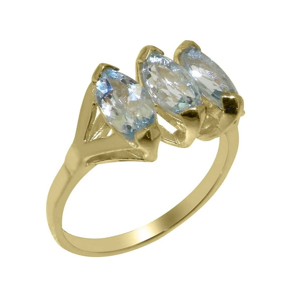 LBG British Made 9k Yellow Gold Natural Aquamarine Womens Anniversary Ring - 33 size options - Size 10