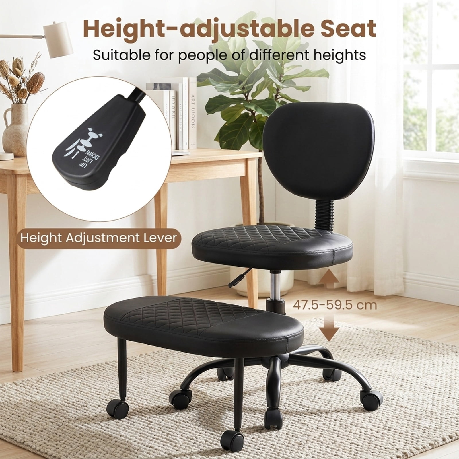 Furnibear Ergonomic Cross Legged Office Chair with Height-Adjustable Seat for Home Office Study Desk Computer Task, Black
