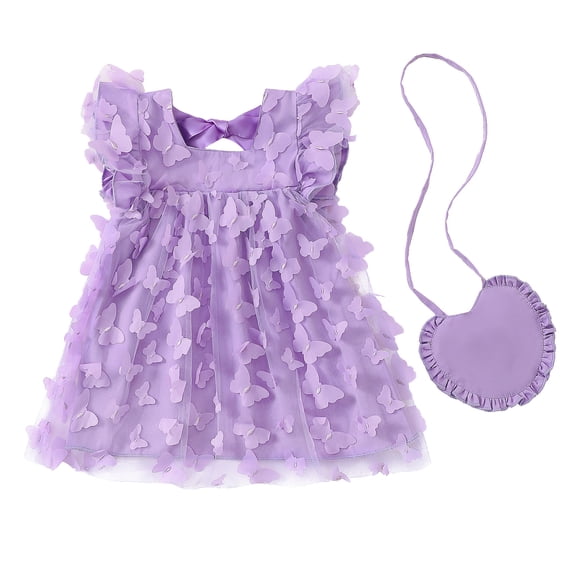 Baby Girls Clothes Toddler Girls Tulle Dress 12 Months Girls Solid Color Dress 18 Months Girls Sundress Sleeveless Dress with Cute Bag Purple