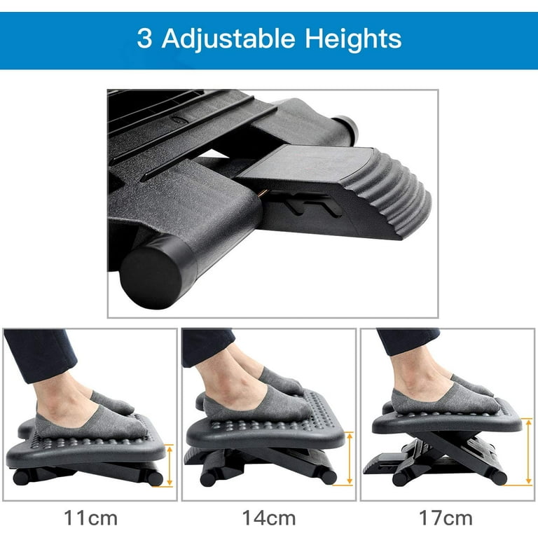 Adjustable Under Desk Footrest - Ergonomic Foot Rest with 3 Height Position  - 30 Degree Tilt Angle Adjustment for Home, Office, Non-Skid Massage