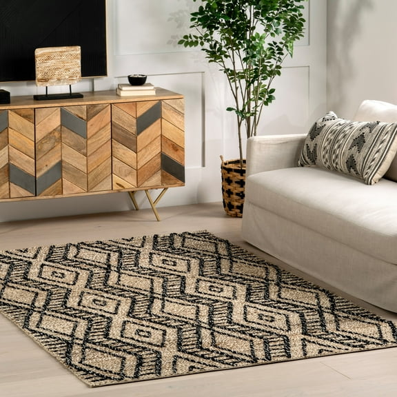 nuLOOM Betony Modern Trellis Jute Blend Area Rug, 7' 6" x 9' 6", Light Beige